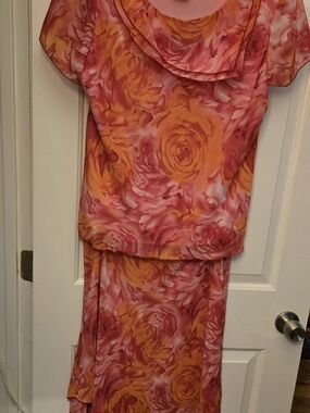 Women's Asymmetrical Floral Dress in Pink & Orange